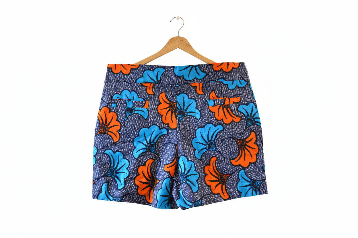 Blue & Orange Flower Kitenge Shorts