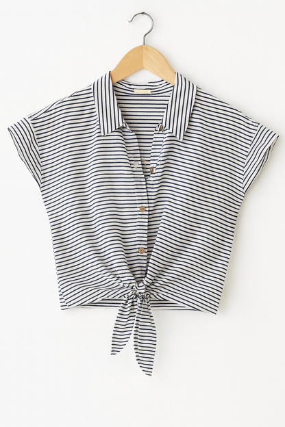 Striped front-tie crop top