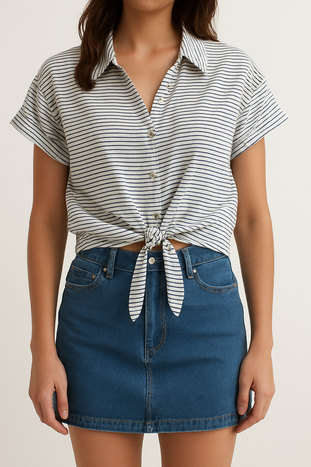 Striped front-tie crop top