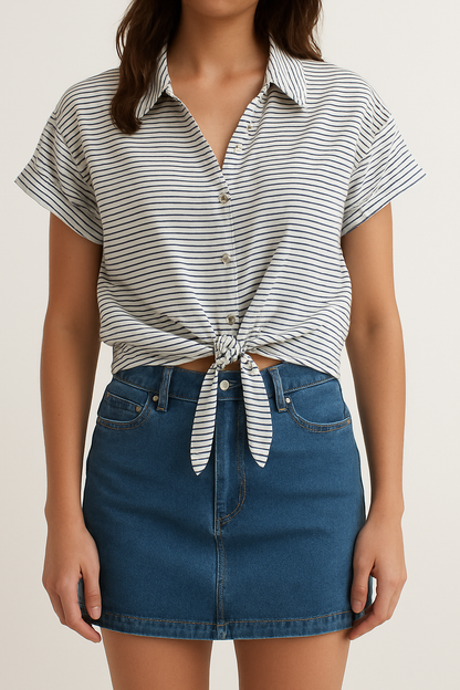 Striped front-tie crop top