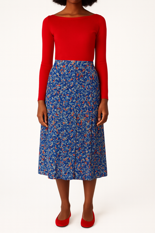 Blue and Orange Midi Skirt