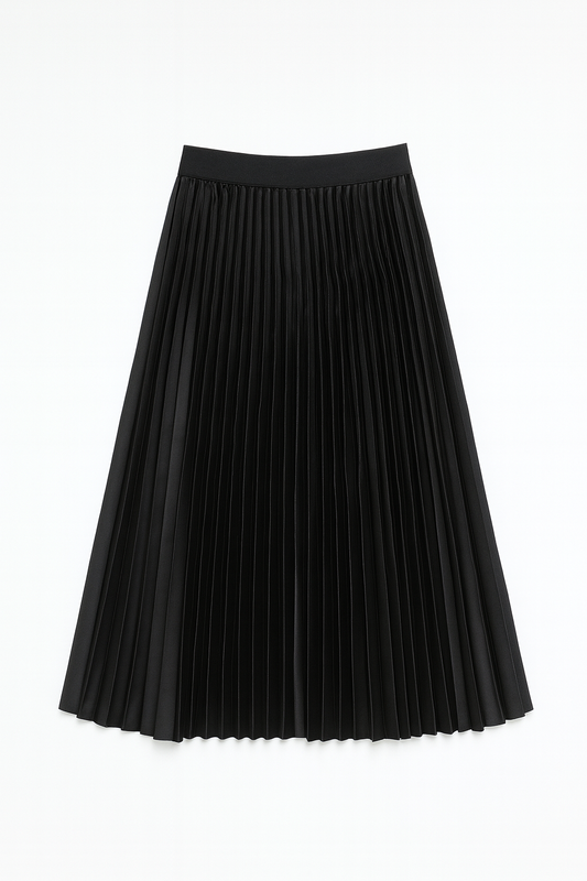 Black Pleated Midi Skirt
