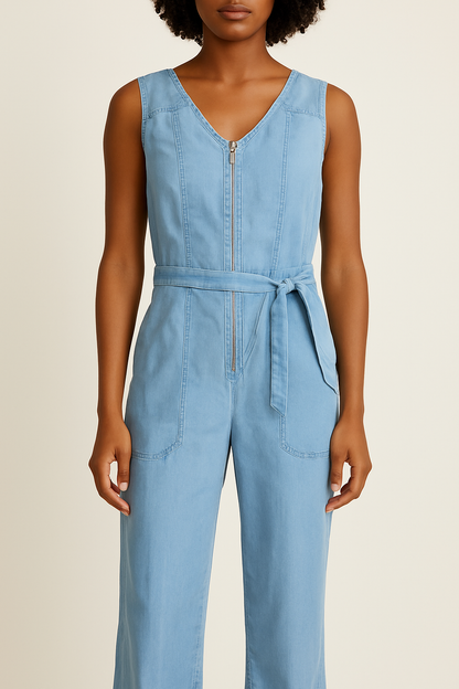 Soft Denim Long Jumpsuit
