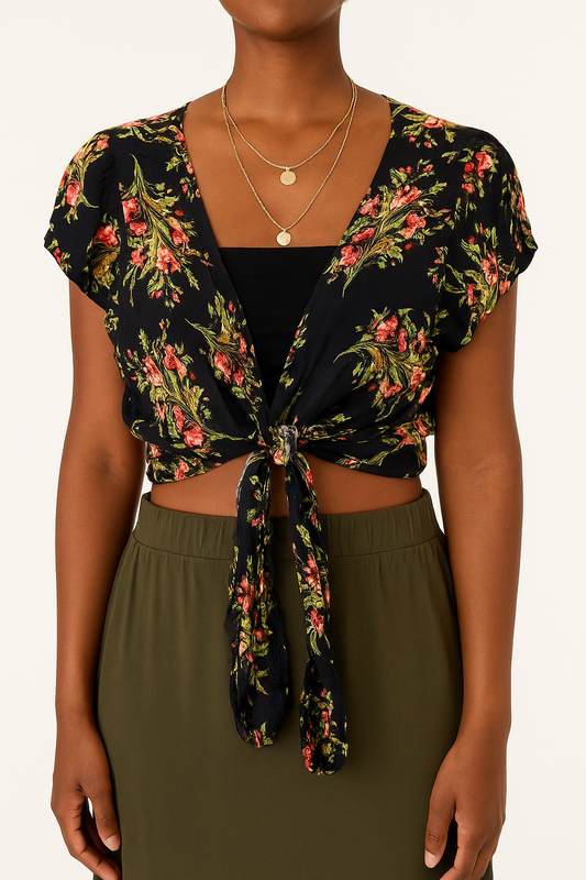 Floral Front-Tie Crop Top