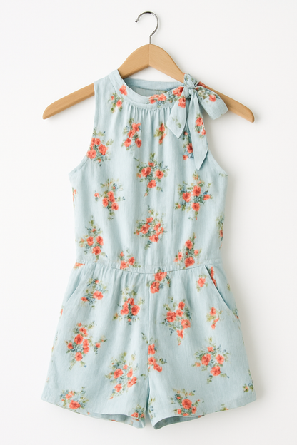Floral Blue Short Jumpsuit