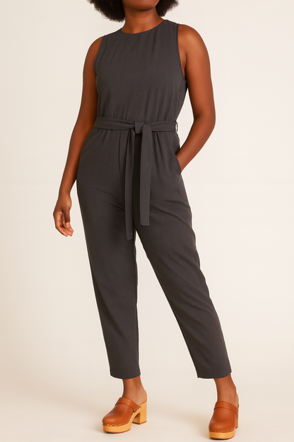 Belted Dark Grey Jumpsuit