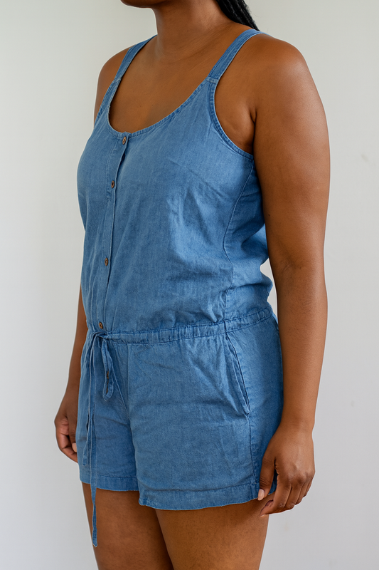 Short Blue Denim Romper