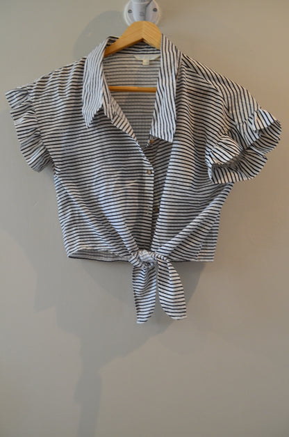 Striped front-tie crop top