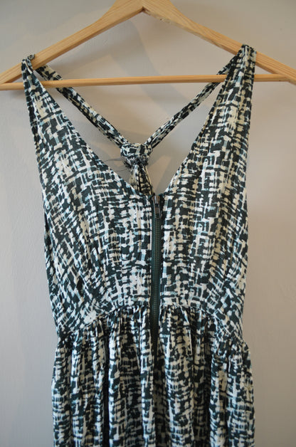 Patterned Halter Cotton Long Dress with Front Zipper