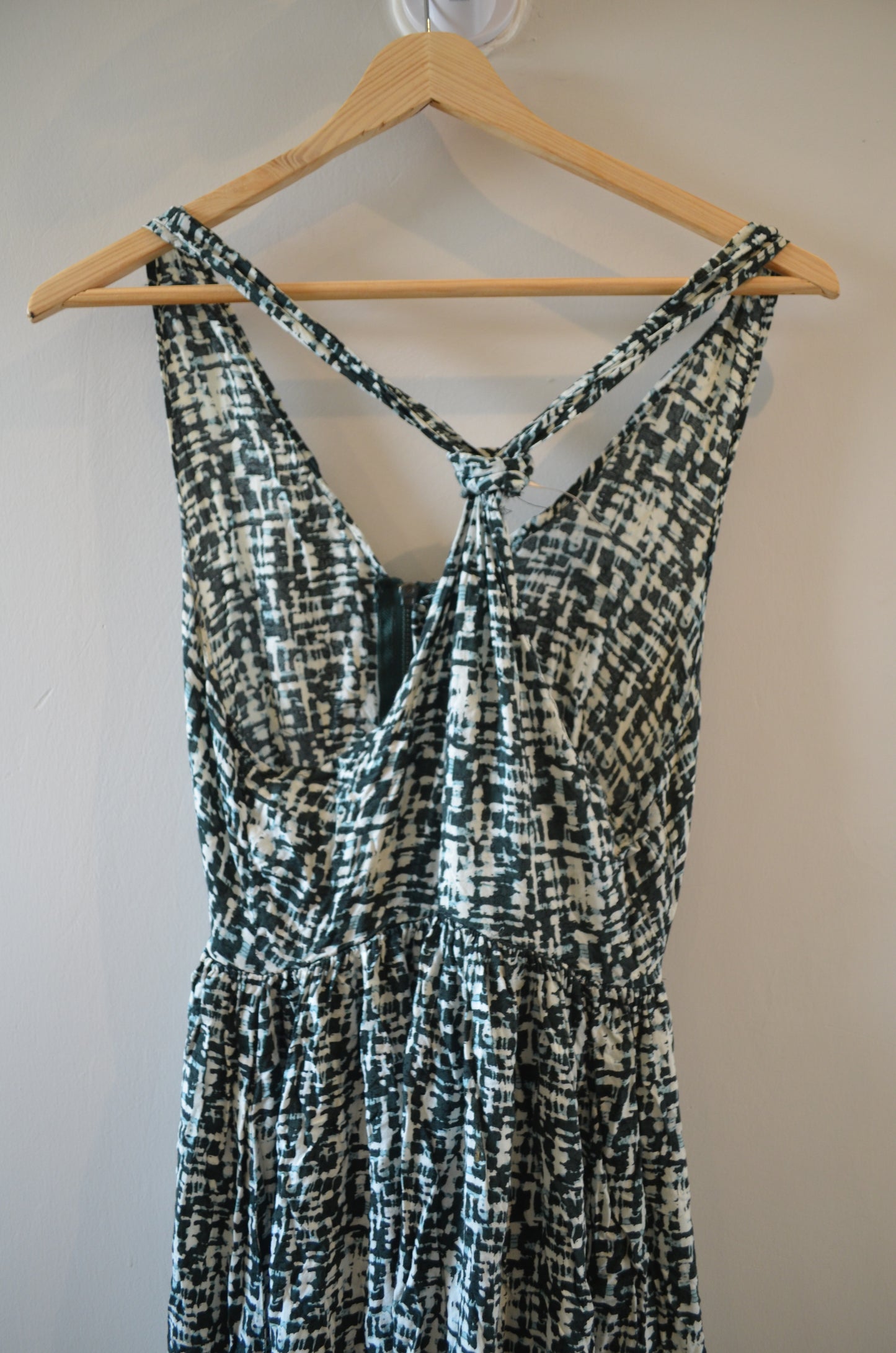 Patterned Halter Cotton Long Dress with Front Zipper