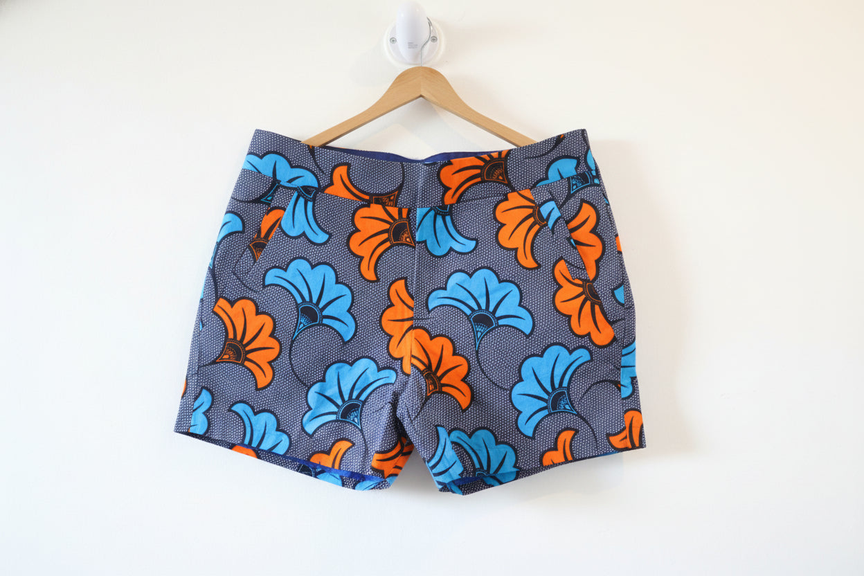 Blue & Orange Flower Kitenge Shorts