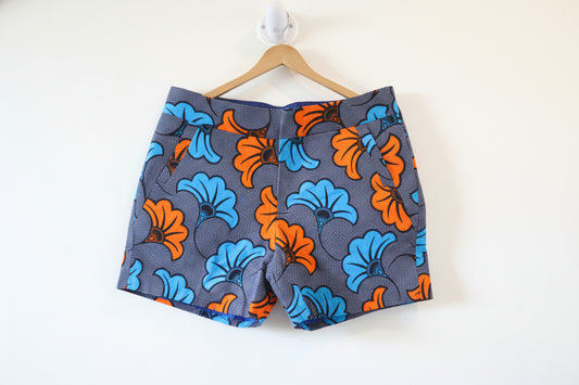 Blue & Orange Flower Kitenge Shorts