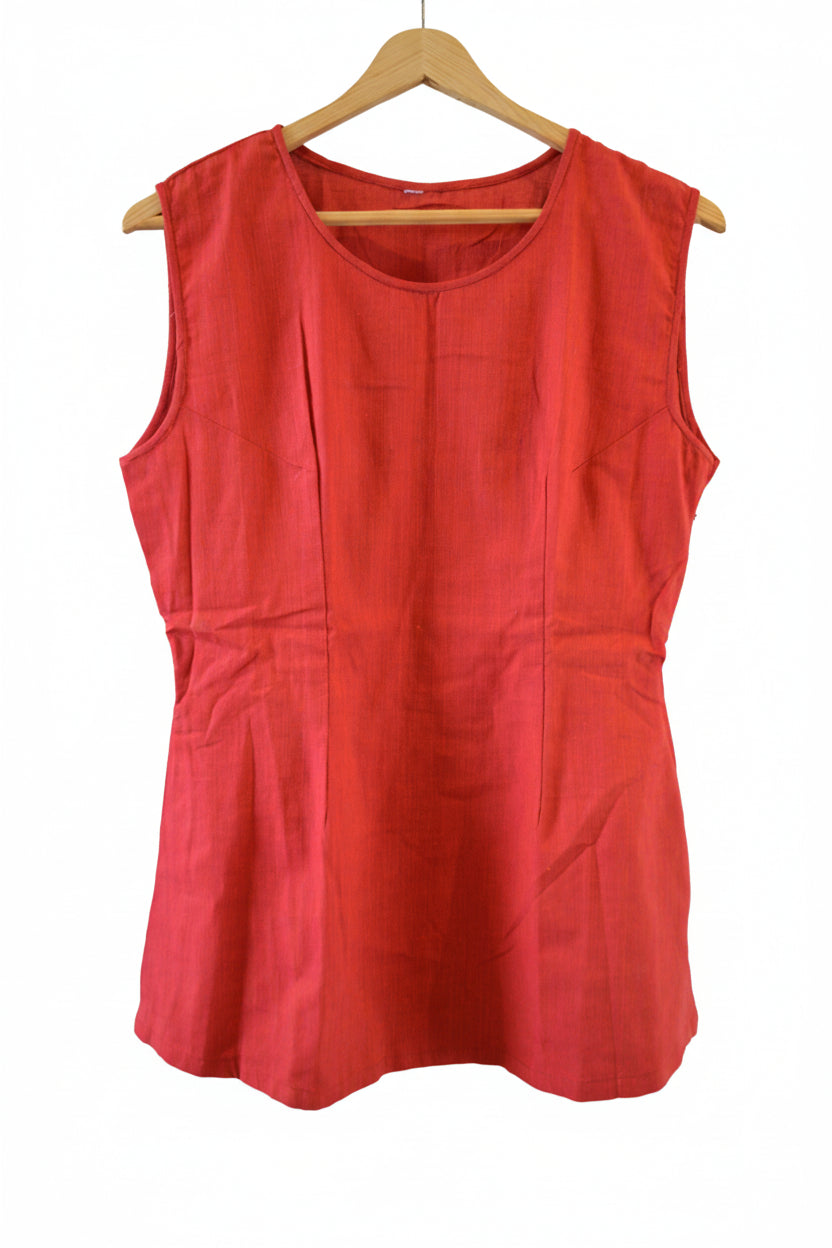 Red Cotton Long Sleeveless Top