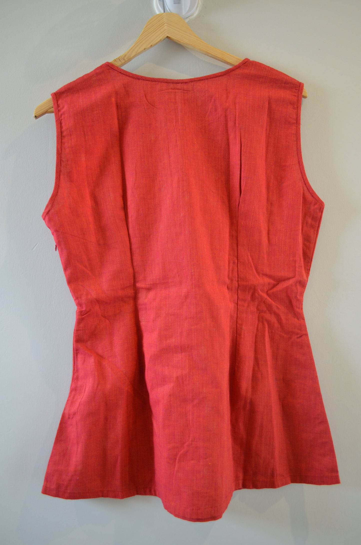Red Cotton Long Sleeveless Top